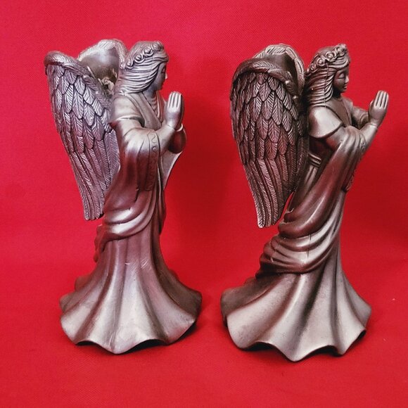 Vintage Metal Pewter Praying Angel Candle Stick Holder Set of 2 - Picture 12 of 14